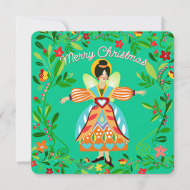 Cartão De Festividades Folk Moderno Festivo Anjo Tangerina Plano