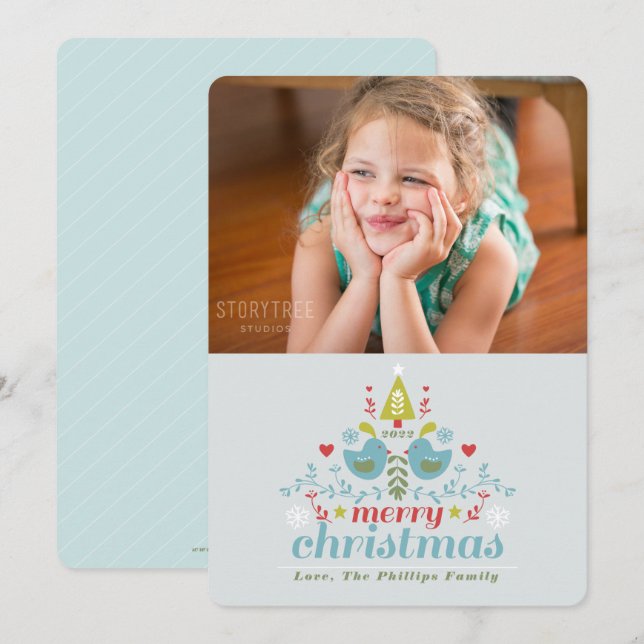 Cartão De Festividades Folk Natal Cheer Photo Holiday Card (Frente/Verso)