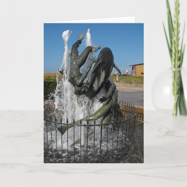 Cartão De Festividades Fonte de natação com golfinhos (Frente)