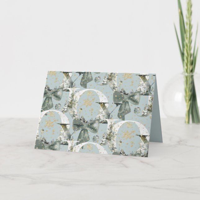 Cartão De Festividades Fonte Floresta de Inverno Alegria Arco Verde Doura (Frente)