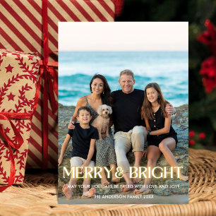 Cartão De Festividades Fonte Moderna Glowing Merry & Bright Uma Foto