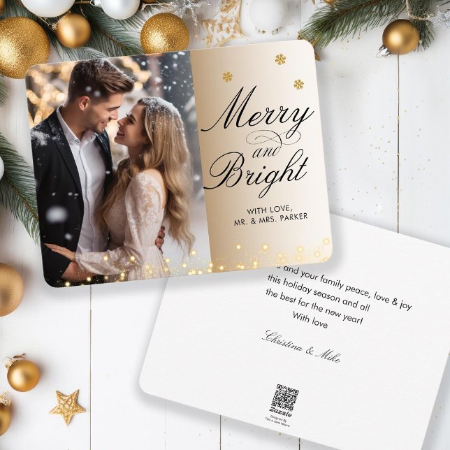 Cartão De Festividades Fonte Script Merry & Bright, Foto Bege (Criador carregado)