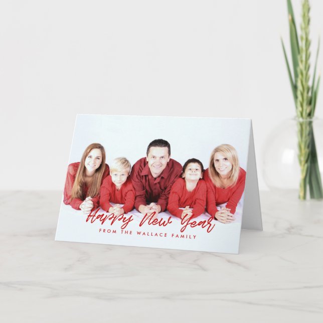 Cartão De Festividades Fonte Vermelho Moderno do feliz ano novo (Frente)