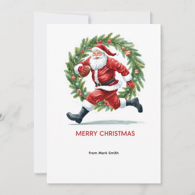 Cartão De Festividades Football Christmas with Santa Claus (Frente)