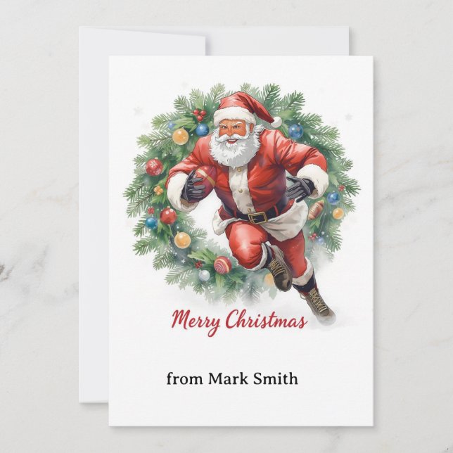 Cartão De Festividades Football Christmas with Santa Claus (Frente)