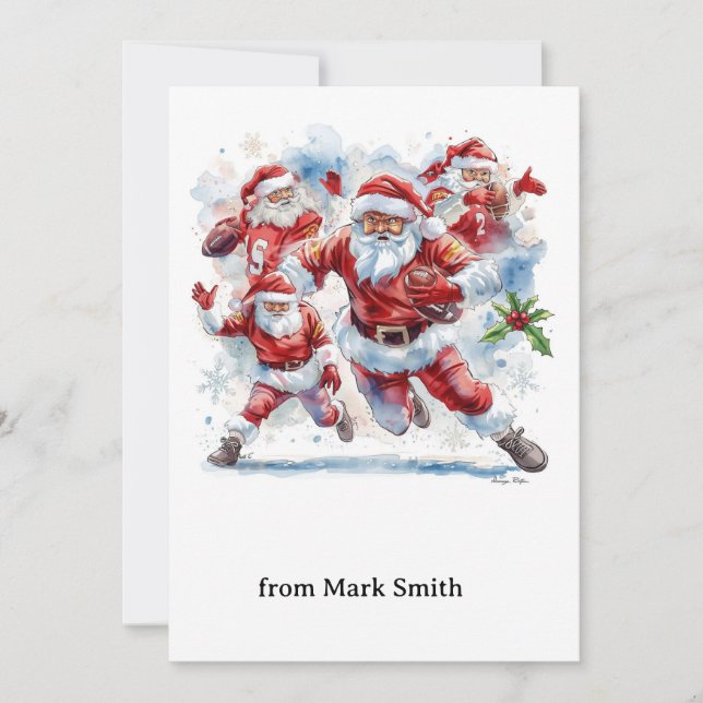 Cartão De Festividades Football Christmas with Santa Claus (Frente)