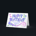 Cartão De Festividades For Daughter Birthday Pink and Blue Periwinkles<br><div class="desc">A very pretty, floral birthday card for your daughter, with Periwinkle flowers in purplish blue ranging through lavender blue to pink. The front cover greeting is 'Happy Birthday' in large letters, filled with patterns from my 'Periwinkle Patch' collection and 'to a very special Daughter'. The large periwinkles in the left...</div>