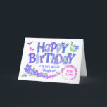 Cartão De Festividades For Daughter Birthday Pink and Blue Periwinkles<br><div class="desc">A very pretty, floral birthday card for your daughter, with Periwinkle flowers in purplish blue ranging through lavender blue to pink. The front cover greeting is 'Happy Birthday' in large letters, filled with patterns from my 'Periwinkle Patch' collection and 'to a very special Daughter'. The large periwinkles in the left...</div>