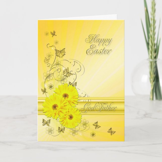 Cartão De Festividades For Godfather, Easter card with yellow flowers (Frente)