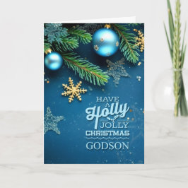 Cartão De Festividades for Godson Blue Holly Jolly Christmas Ornament