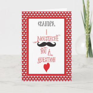 Cartão De Festividades For Grandpa Moustache Valentine's Day Red Hearts