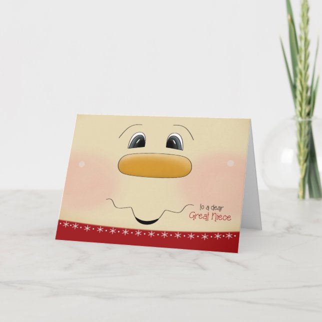 Cartão De Festividades For Great Niece Christmas Happy Snowman Face (Frente)