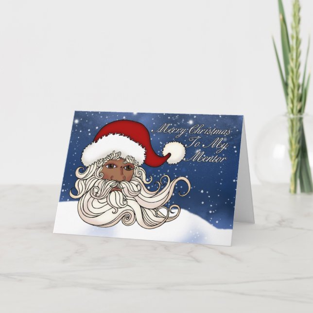 Cartão De Festividades For Mentor , A Black Santa With Snow Merry Christm (Frente)