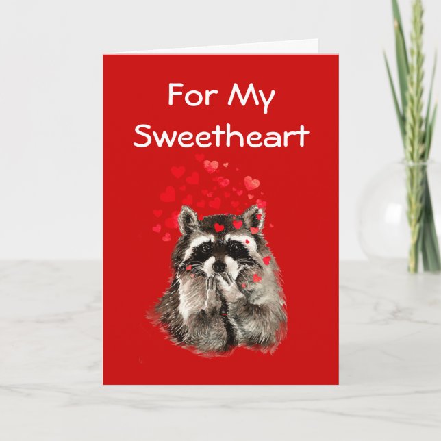 Cartão De Festividades For My Sweetheart Raccoon Kisses Valentine (Frente)