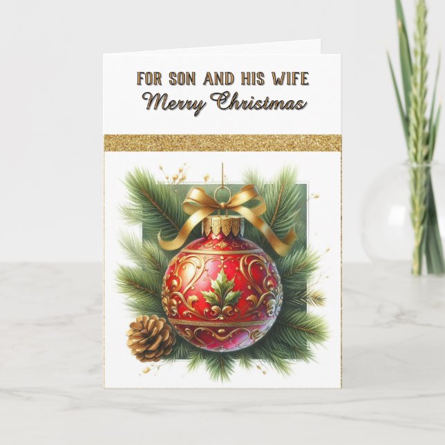 Cartão De Festividades For Son and Wife Merry Christmas Greeting Card (Frente)