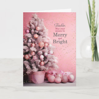 Cartão De Festividades for Teacher Merry and Bright Pink Christmas