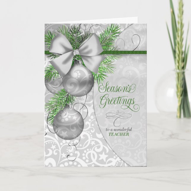 Cartão De Festividades for Teacher Season's Greetings Silver Ornaments (Frente)