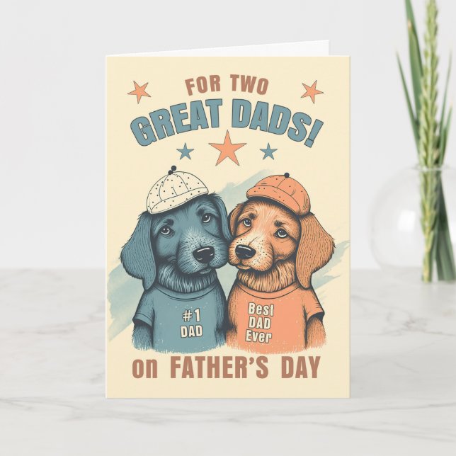 Cartão De Festividades for Two Dads Father's Day Dogs in Blue and Brown (Frente)