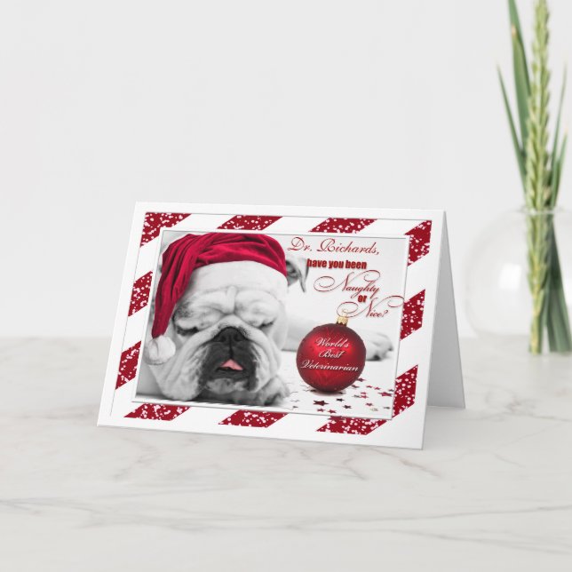 Cartão De Festividades for Veterinarian Christmas Bulldog Santa (Frente)