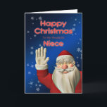 Cartão De Festividades For your niece, a Santa waving Christmas card<br><div class="desc">A fun Christmas card featuring Santa Claus waving.  Behind him we can see falling snowflakes. A non religious card suitable for a niece.</div>