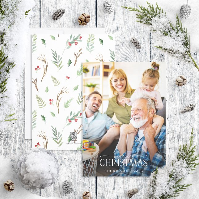 Cartão De Festividades Forest Berry Pinecone Foto de Natal Feliz (Criador carregado)