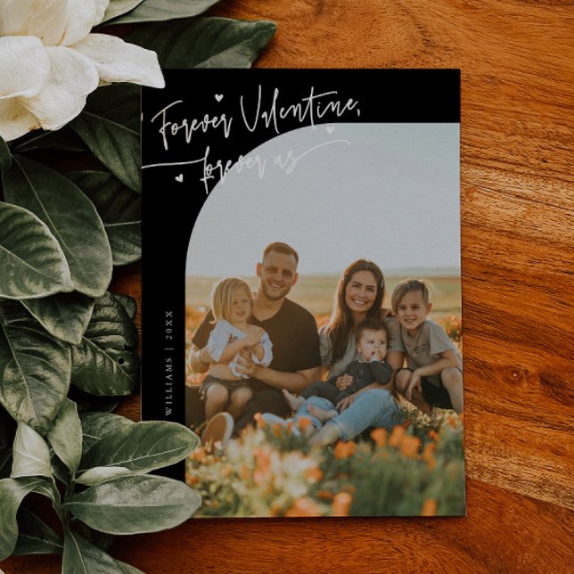 Cartão De Festividades Forever Us Script Black Valentine Photo (Criador carregado)