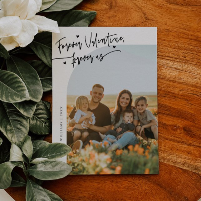 Cartão De Festividades Forever Us Script Heart White Valentines Day Photo (Criador carregado)