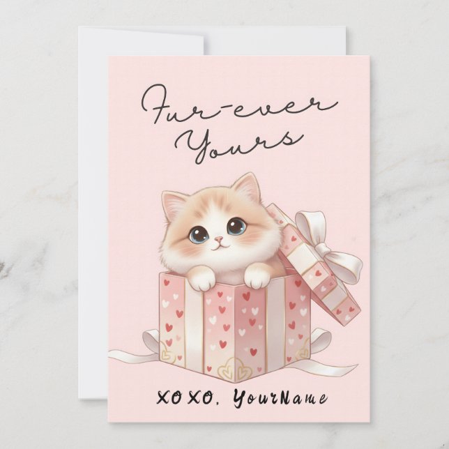 Cartão De Festividades Forever Yours Cute Cat Valentine Card  (Frente)