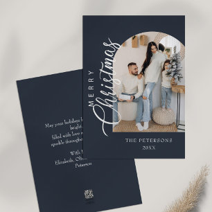 Cartão De Festividades Forma Arch Meia-Noite Azul Foto Saudação de Natal