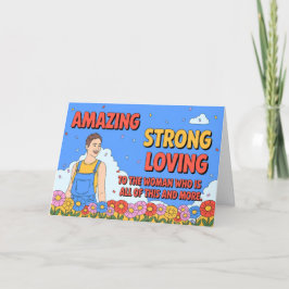 Cartão De Festividades Forte Mãe Amável Incrível Dia das Mães Estilo Retr