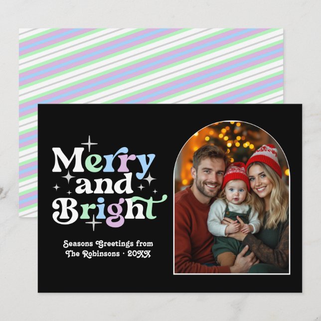 Cartão De Festividades Fosco Winter Modern Retro Christmas Family Photo (Frente/Verso)