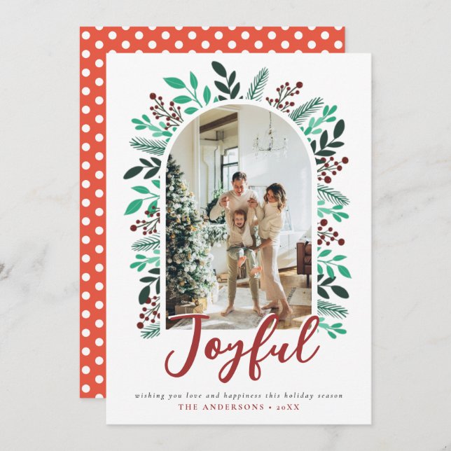 Cartão De Festividades Foto alegre da Folhagem da Arch Berries de Natal (Frente/Verso)