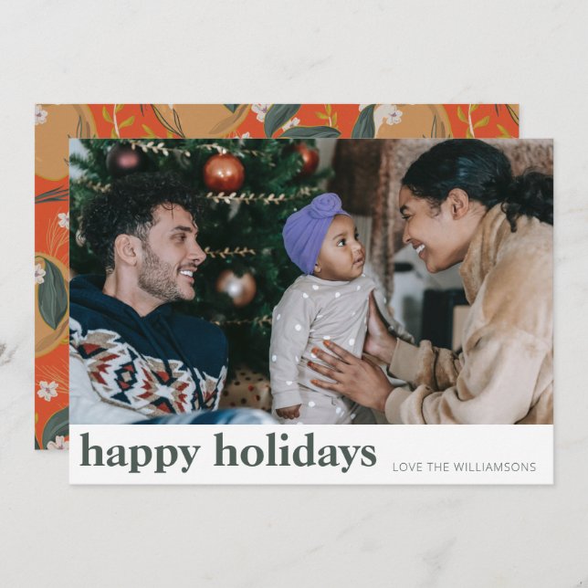 Cartão De Festividades Foto ampla de frutas botânicas elegantes em vermel (Frente/Verso)