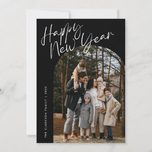 Cartão De Festividades Foto Arco de Ano Novo Feliz com Letra Moderna Pret