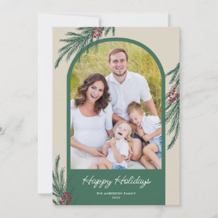 Cartão De Festividades Foto Arqueada Verde Natal Feliz Férias