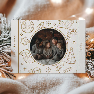 Cartão De Festividades Foto Arte de Linha Dourada Elegante Natal