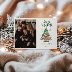 Cartão De Festividades Foto Árvore de Natal Pastel Retro
