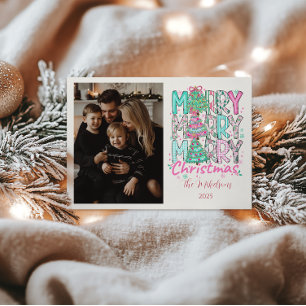 Cartão De Festividades Foto Árvore de Natal Rosa Feliz Feliz