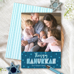 Cartão De Festividades Foto Azul Feliz Hanukkah Tipografia Divertida Mode