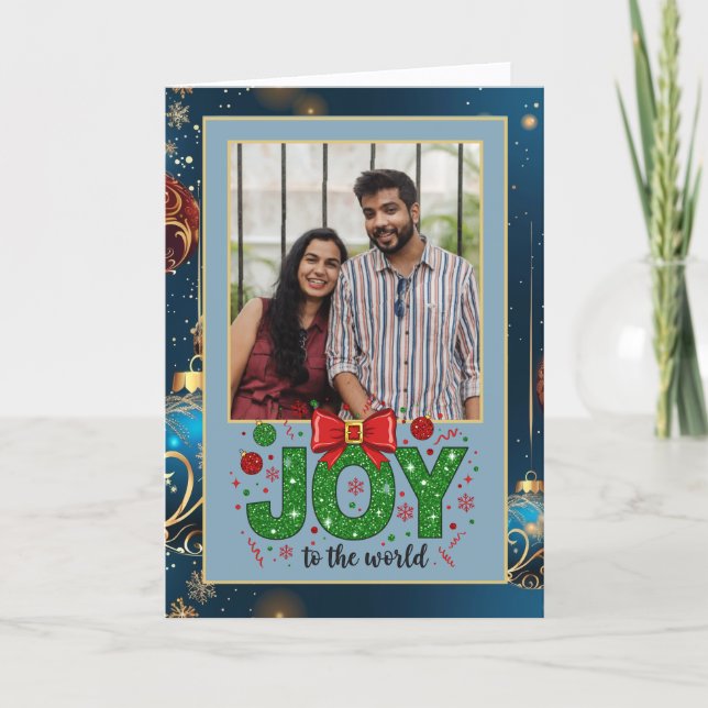 Cartão De Festividades Foto bonito de Natal Azul (Frente)