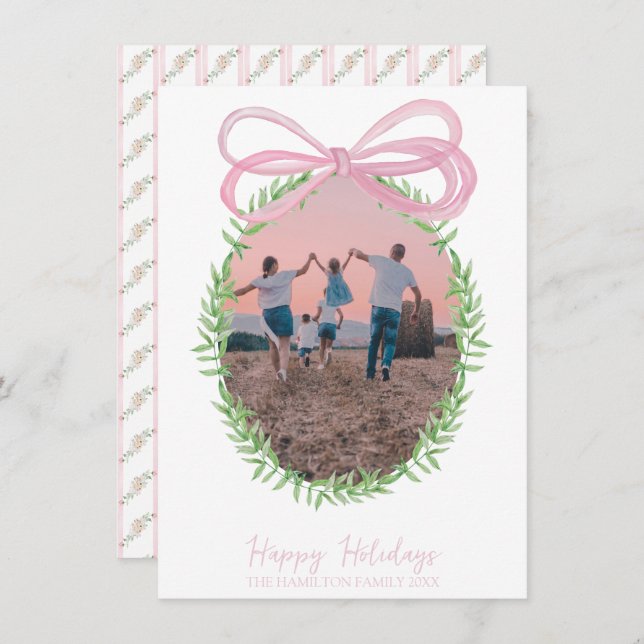 Cartão De Festividades Foto bonito do Arco de Coquetes de Natal Rosa (Frente/Verso)