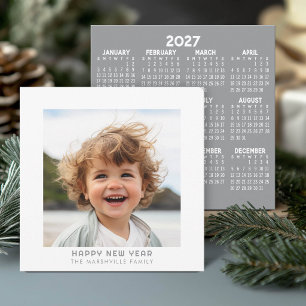 Cartão De Festividades Foto borda branca HNY e calendário de 2027