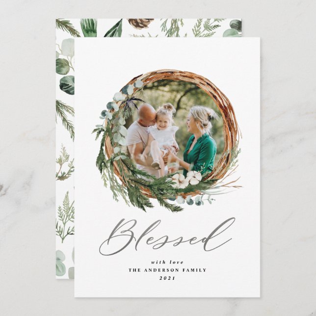 Cartão De Festividades Foto botânica 1 de prata de Natal abençoada (Frente/Verso)