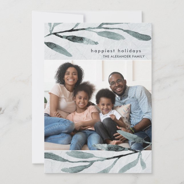 Cartão De Festividades Foto Botânica Azul Simples e Moderna (Frente)