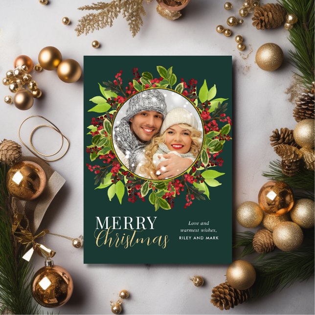 Cartão De Festividades Foto Botânica de Aquarela de Natal Moderno (Criador carregado)