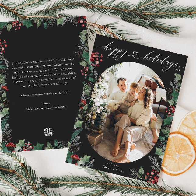 Cartão De Festividades Foto Botânica de Carvão Elegante (Criador carregado)