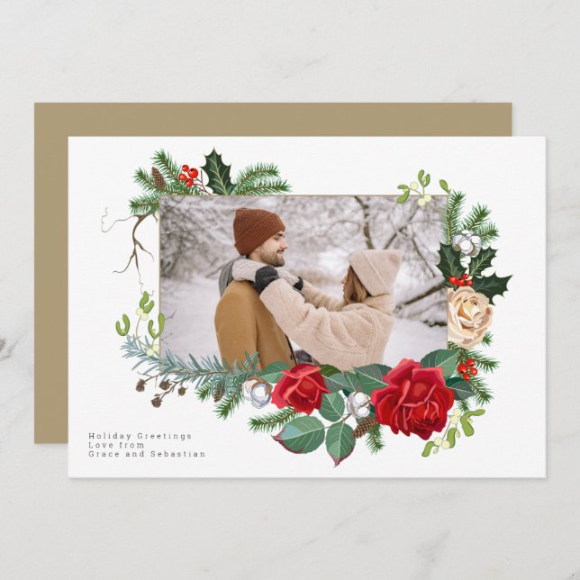 Cartão De Festividades Foto Botânica de inverno de Férias Personalizada (Frente/Verso)