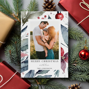 Cartão De Festividades Foto Botânica de Natal Elegante Moderna