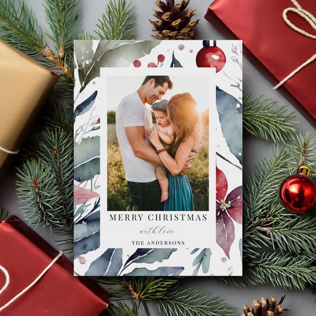 Cartão De Festividades Foto Botânica de Natal Elegante Moderna (Criador carregado)