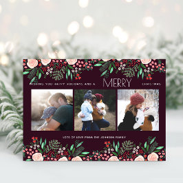 Cartão De Festividades Foto Botânica de Rosas Bonito de Natal Floral